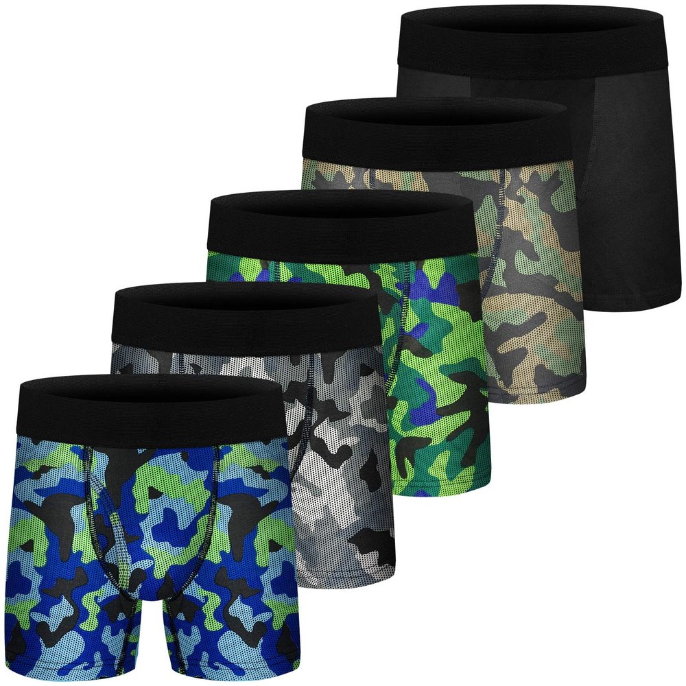 CSYER Boys Cotton Boxer Briefs Underwear Mesh Performance Sport Boxer Briefs for Big Boy with Fly 5 Pack 14-16