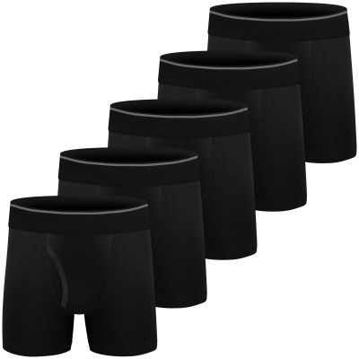 Boys Cotton Boxer Briefs Underwear Mesh Performance Sport Boxer Briefs for Big Boy with Fly 5 Pack Black 6-8
