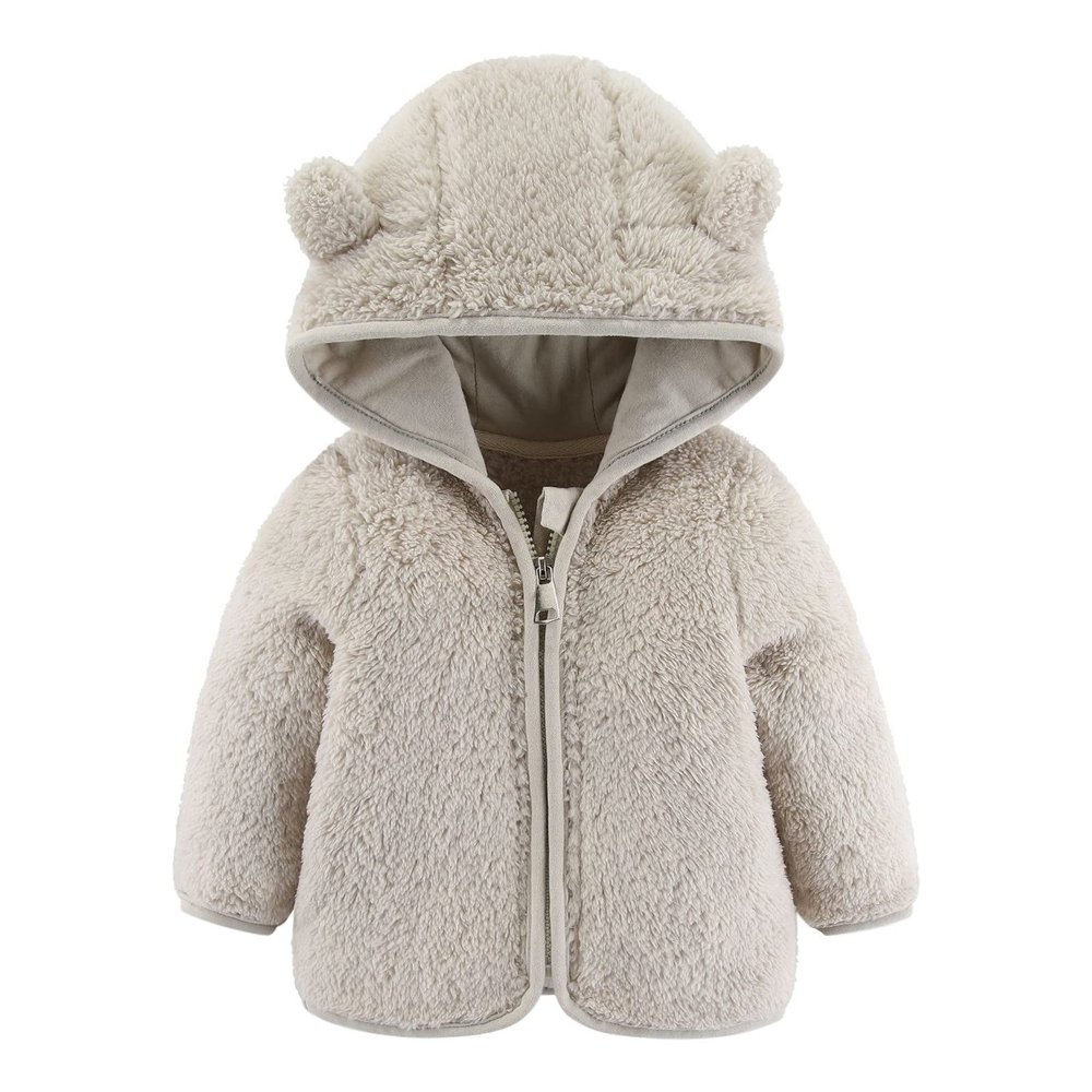 All Weather Jackets for Kids Toddler Kids Girls Boys Full Zip Up Fleece Hooded Jacket Coat Bear (1-Beige, 6-12 Months)