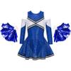 FEESHOW High School Cheer Leader Long Sleeve Shiny Dress Girls Cheerleading Halloween Carnival Party Costumes Blue Set 14 Years view 1