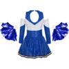 FEESHOW High School Cheer Leader Long Sleeve Shiny Dress Girls Cheerleading Halloween Carnival Party Costumes Blue Set 14 Years view 2