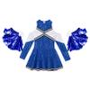FEESHOW High School Cheer Leader Long Sleeve Shiny Dress Girls Cheerleading Halloween Carnival Party Costumes Blue Set 14 Years view 3