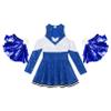 FEESHOW High School Cheer Leader Long Sleeve Shiny Dress Girls Cheerleading Halloween Carnival Party Costumes Blue Set 14 Years view 4