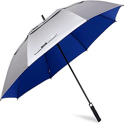 G4Free 47 Inch UV Protection Golf Umbrella Auto Open Vented Double Canopy Oversize Extra Large Windproof Sun Rain Umbrellas (Silver/Blue)