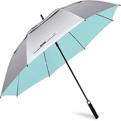 G4Free 47 inch UV Protection Golf Umbrella, Auto Open Vented Double Canopy Large Windproof Sun Rain Umbrellas (Silver/Lake Blue)