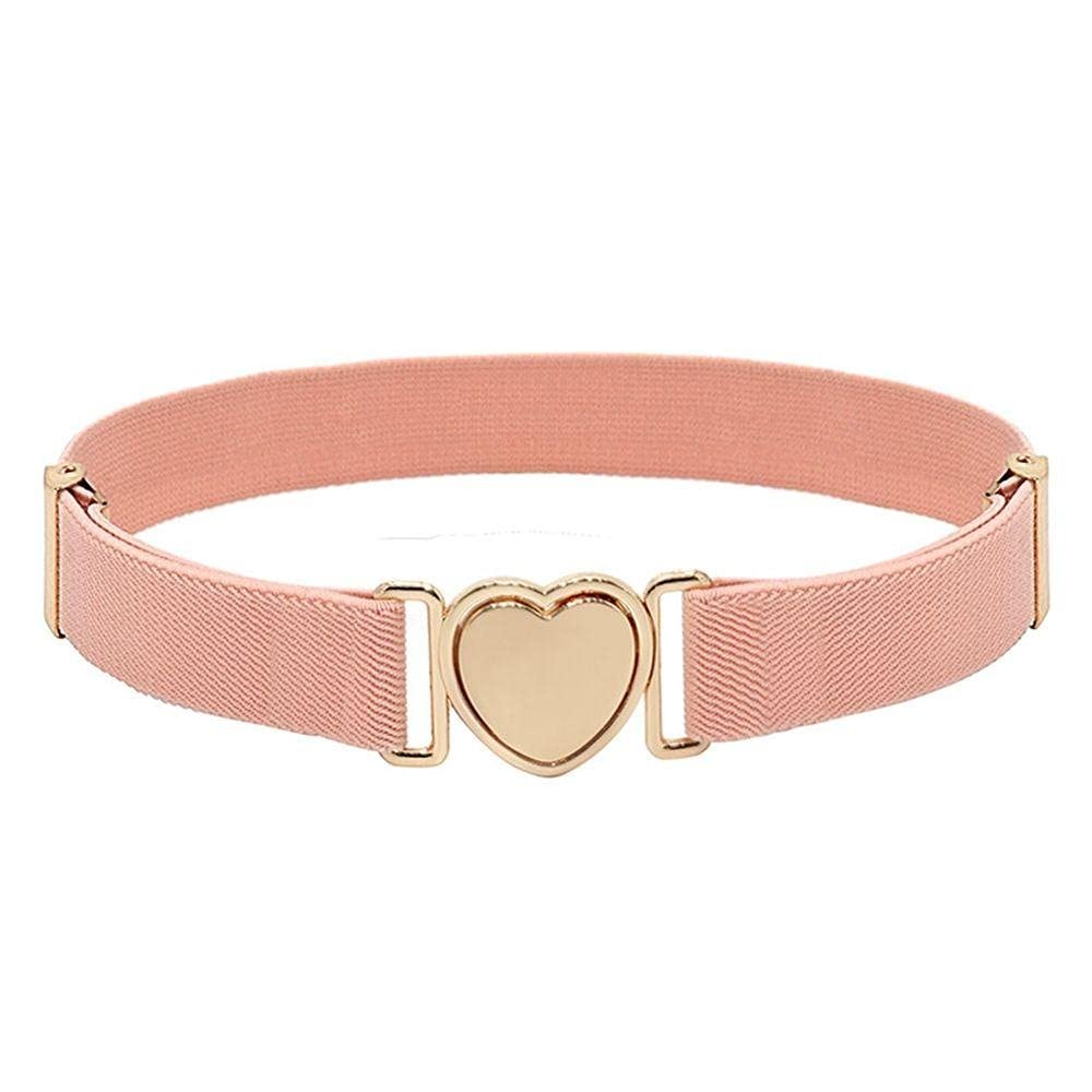 WEISHA Children Stretch Belts Girls Multicolor Punch-free Waistband Adjustable Elastic Waist Belts with Heart Shape Buckle for Uniform Dress(pink)