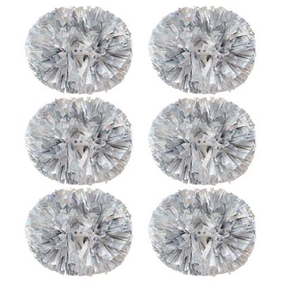 Extpro 6Pcs Cheerleading Pom Poms Matte Metallic Foil Cheer Pompoms with Baton Handle, Kids Adults Team Spirit Cheering Stuff for Sports Games Carnival (Laser Silver)