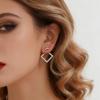 Allereyae Vintage Square Ear Jacket Earrings Geometric Square Earrings Hollow Square Stud Earrings Silver Front Back Earrings Jewelry view 2