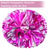 Extpro 6Pcs Cheerleading Pom Poms Matte Metallic Foil Cheer Pompoms with Baton Handle, Kids Adults Team Spirit Cheering Stuff for Sports Games Carnival (Laser Rose Pink Silver) view 2