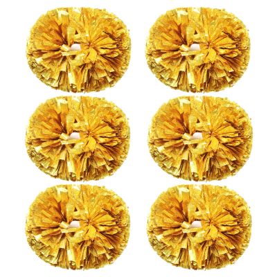 Extpro 6Pcs Cheerleading Pom Poms Matte Metallic Foil Cheer Pompoms with Baton Handle, Kids Adults Team Spirit Cheering Stuff for Sports Games Carnival (Laser Gold)