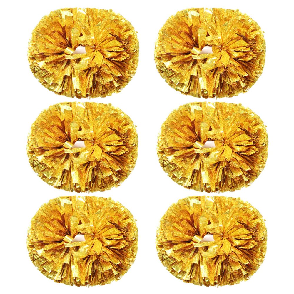 Extpro 6Pcs Cheerleading Pom Poms Matte Metallic Foil Cheer Pompoms with Baton Handle, Kids Adults Team Spirit Cheering Stuff for Sports Games Carnival (Laser Gold)