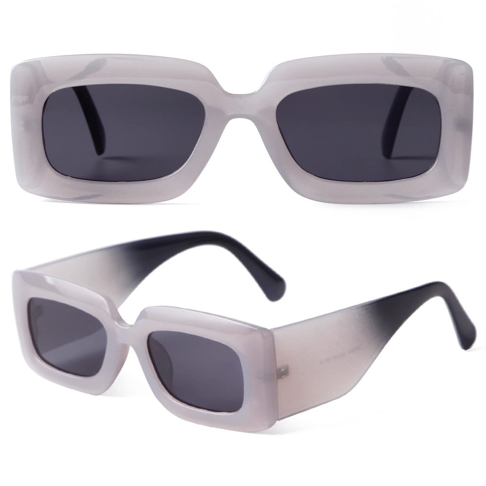 DQbhzh Retro 90s Nude Rectangle Sunglasses for Women Men Trendy Chunky Sunglasses UV400 Protection Fashion Vintage Thick Frame Sunnies Shades Grey