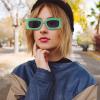 DQbhzh Retro 90s Nude Rectangle Sunglasses for Women Men Trendy Chunky Sunglasses UV400 Protection Fashion Vintage Thick Frame Sunnies Shades Grey view 2