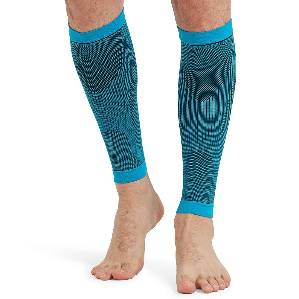 KEKING Calf Compression Sleeves for Men Women, Leg Compression Sleeves, Footless Compression Socks for Running, Shin Splint Support for Sports, Varicose Vein Treatment Legs & Pain Relief, Blue L/XL