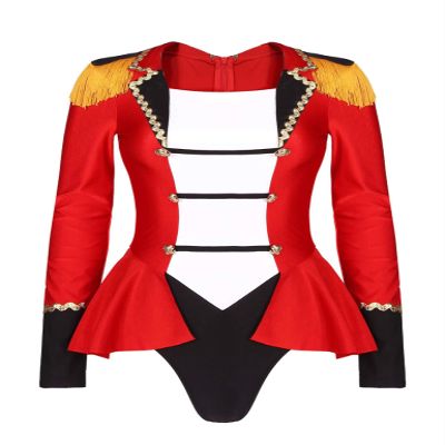 Moggemol Women's Circus Ringmaster Costume Ringleader Cosplay Bodysuit Stage Shows Halloween Fancy Dress Up Red Small