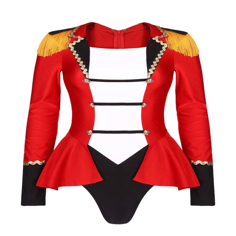 Moggemol Women's Circus Ringmaster Costume Ringleader Cosplay Bodysuit Stage Shows Halloween Fancy Dress Up Red Small