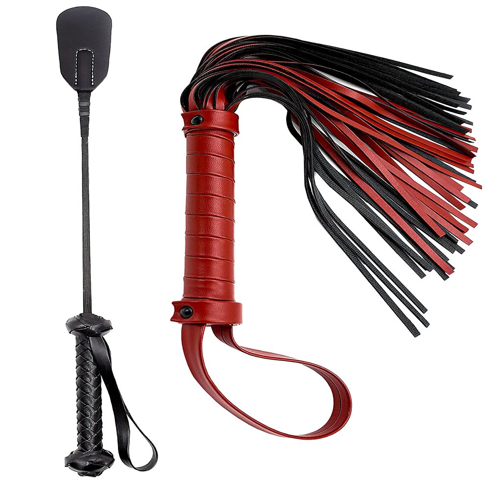 DERINODEM Horse Whip 20", Black Riding Crop 18", Leather Flogger Whip Set, Whips for Couples, Horse Flogger Black, Horse Riding Whip, Costume Riding Crop for Horses