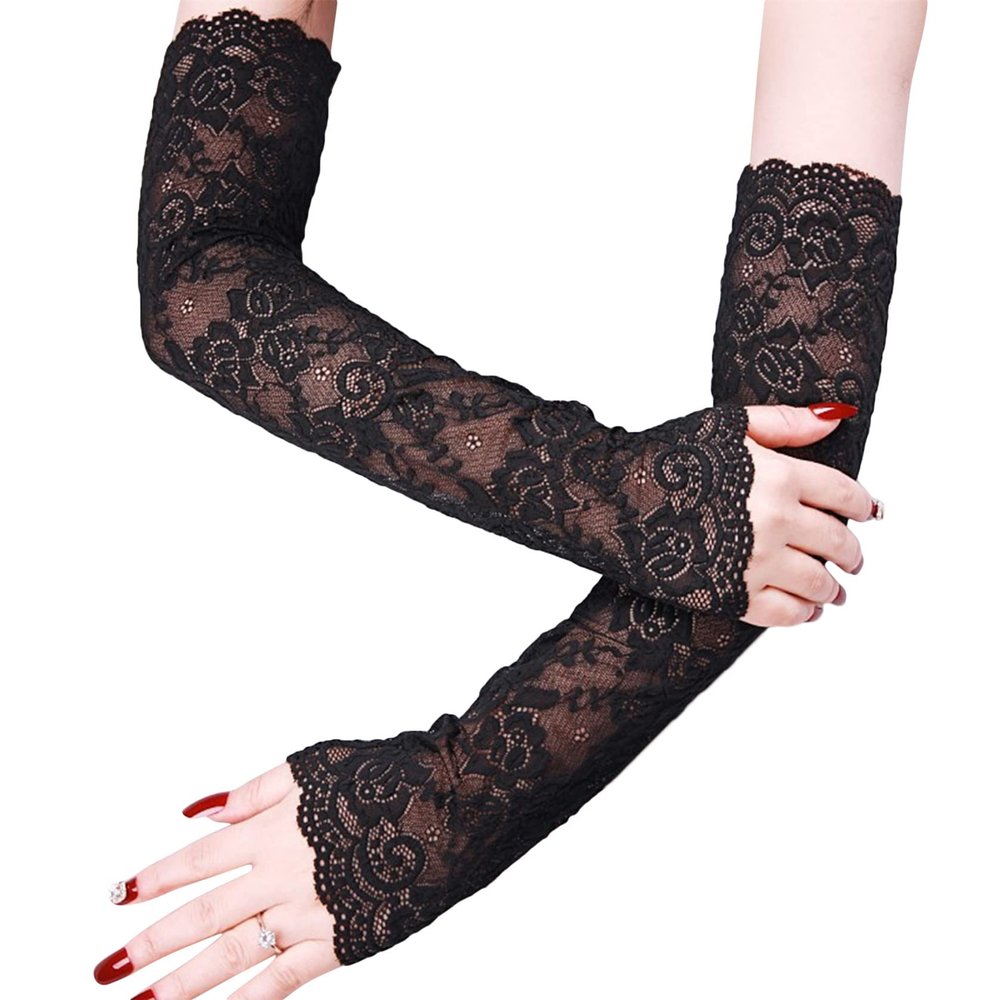 Ellylian Lace Arm Sleeves, Women'S Floral Lace Sleeves Hollow Out Long Sunscreen Gloves Fingerless Driving Gloves