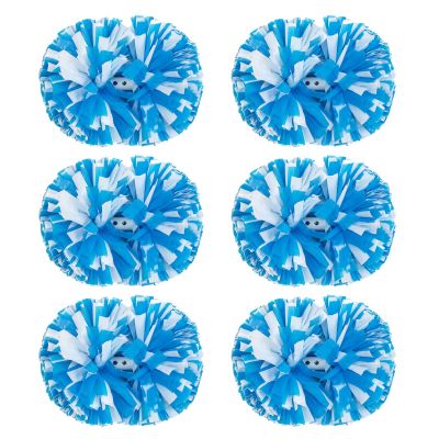 Extpro 6Pcs Cheerleading Pom Poms Matte Metallic Foil Cheer Pompoms with Baton Handle, Kids Adults Team Spirit Cheering Stuff for Sports Games Carnival (Matte Blue White)