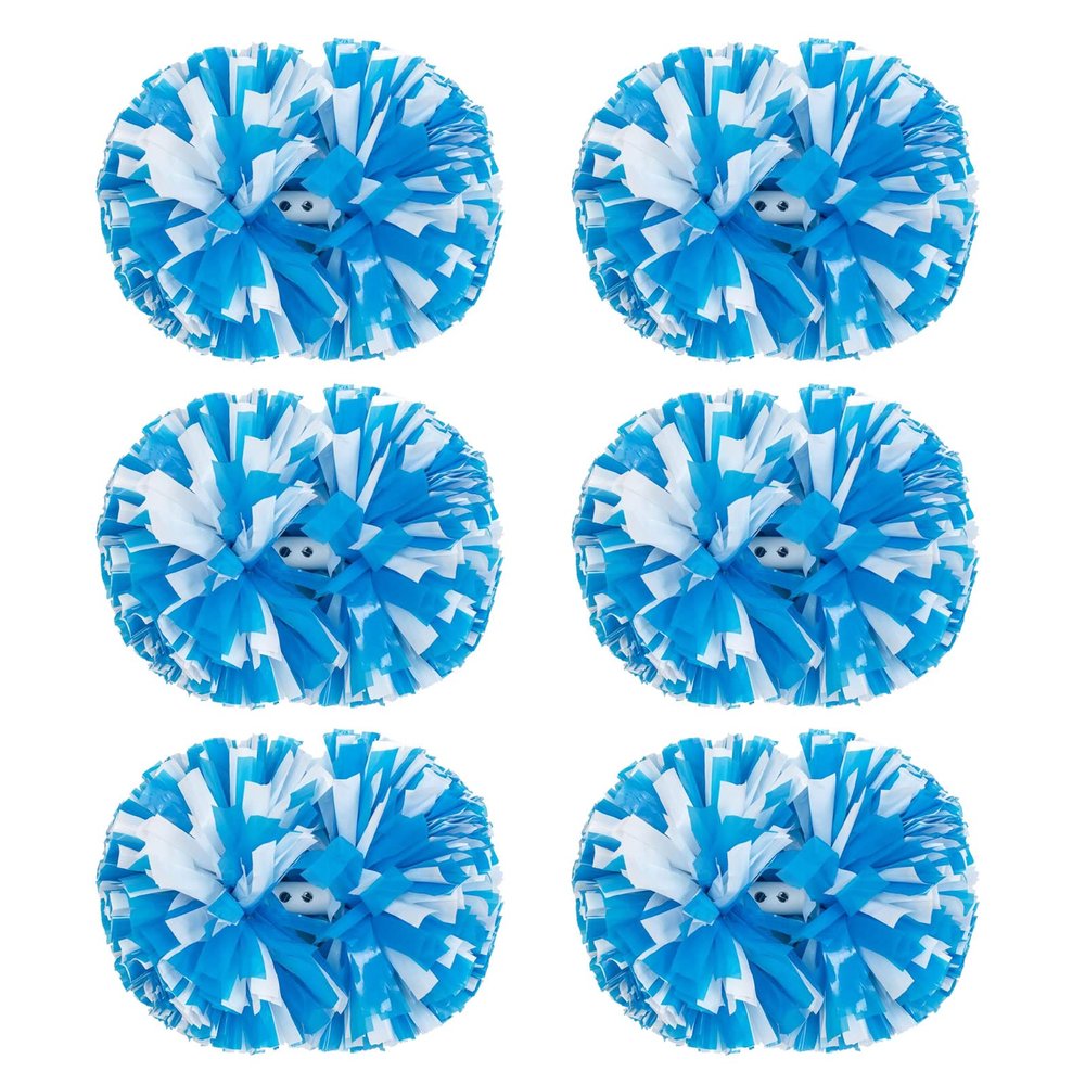 Extpro 6Pcs Cheerleading Pom Poms Matte Metallic Foil Cheer Pompoms with Baton Handle, Kids Adults Team Spirit Cheering Stuff for Sports Games Carnival (Matte Blue White)
