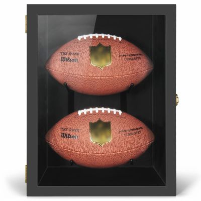 TJ.MOREE 2 Football Case Display Case Full Size, Rugby Holders for Balls Display, Wall Mount Shadow Box with Locks for Home Football Collector Memorabilia Autograph Balls - Black