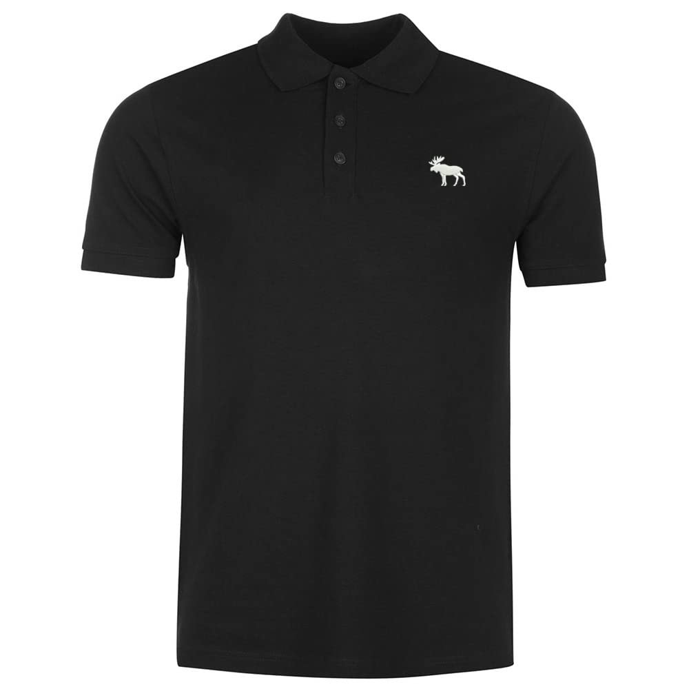 Polo Shirts for Men Moose Silhouette Embroidered Short Sleeve Mens Polo Shirts (Black,Medium,Medium)