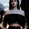GRAEEN Halloween Sequin Top Black Sparkly Tassel Strapless Crop Tops for Women Rave Party(Medium) view 2