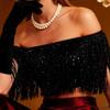 GRAEEN Halloween Sequin Top Black Sparkly Tassel Strapless Crop Tops for Women Rave Party(Medium) view 4