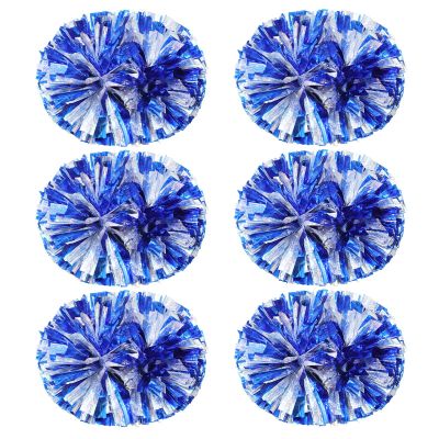 Extpro 6Pcs Cheerleading Pom Poms Matte Metallic Foil Cheer Pompoms with Baton Handle, Kids Adults Team Spirit Cheering Stuff for Sports Games Carnival (Laser Blue Silver)