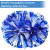 Extpro 6Pcs Cheerleading Pom Poms Matte Metallic Foil Cheer Pompoms with Baton Handle, Kids Adults Team Spirit Cheering Stuff for Sports Games Carnival (Laser Blue Silver) view 2