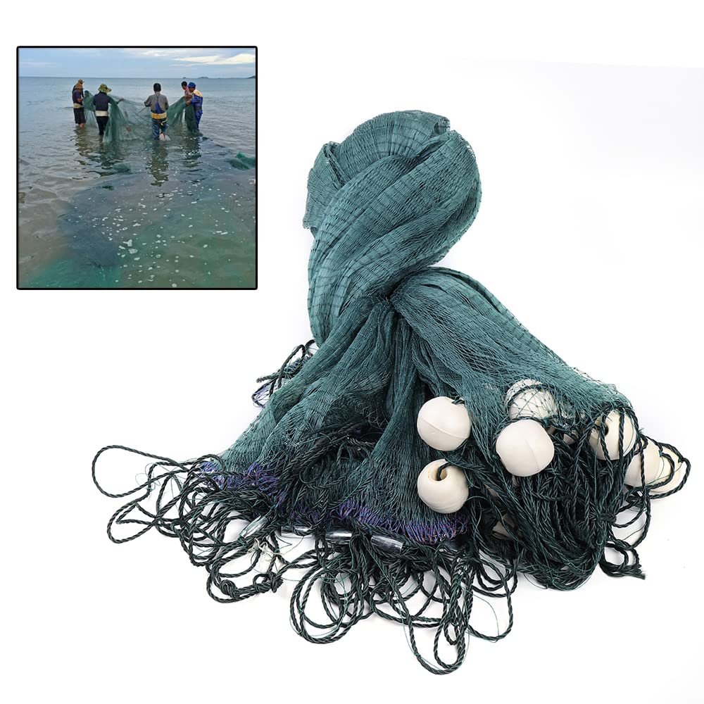 65 FT Fishing Drag Net Beach Drag Net Fishing Drag Cast Net Easy Throw Bait Seine Net Fishing Netting Beach Seine Bait Fish Mesh with Floats