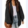 JEsilunmaMY Women's Lantern Sleeve Sweater Long Sleeve Cable Knit Open Front Cardigan Plus Size Solid Loose Chunky Outwear (Black,XX-Large) view 2
