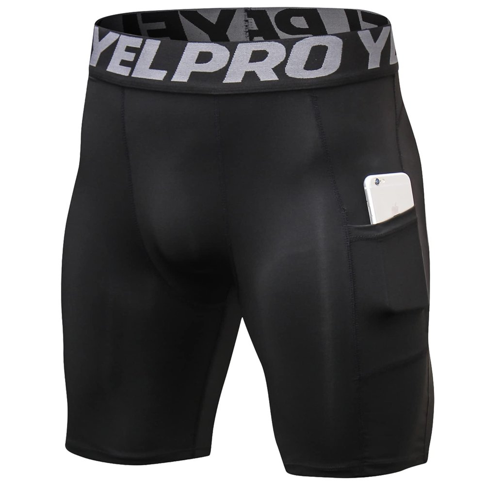 SPVISE Black Men's Compression Shorts, Compression Underwear for Men Athletic Shorts Pockets Spandex Running Shorts Cool Dry
