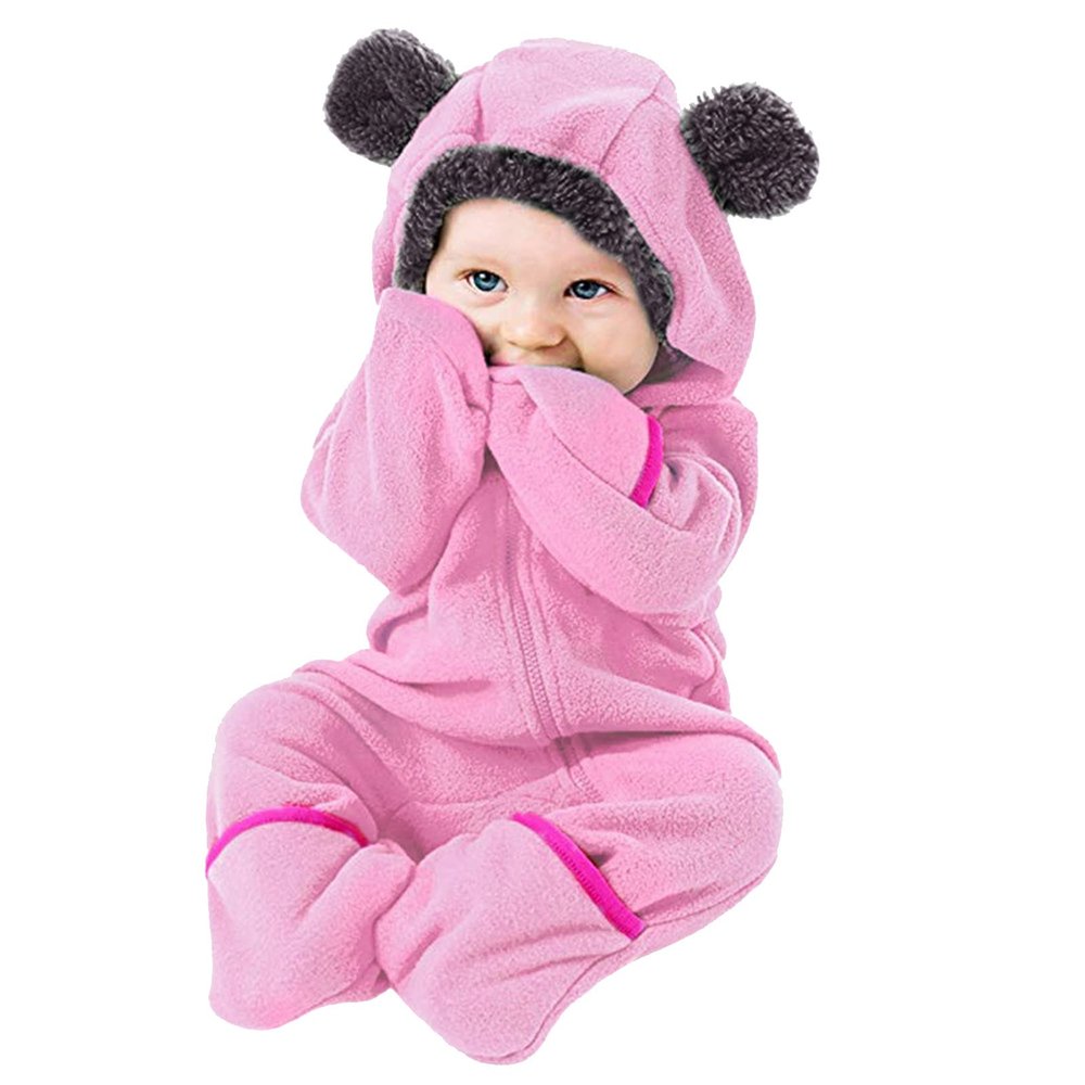 Baby Clothes Boy Boy Jumpsuit Girl Fleece Coat Footed Infant Romper Hooded Baby Ears Bear Girls Coat&jacket
