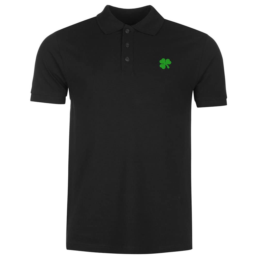 L8502-LXYB Polo Shirts for Men Shamrock Embroidered Short Sleeve Mens Polo Shirts (Black,XL,X-Large)