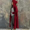 JEsilunmaMY Women's Long Hooded Sweater Long Sleeve Cable Knit Chunky Open Front Cardigan Loose Long Outwear with Pockets (Red,Medium) view 4