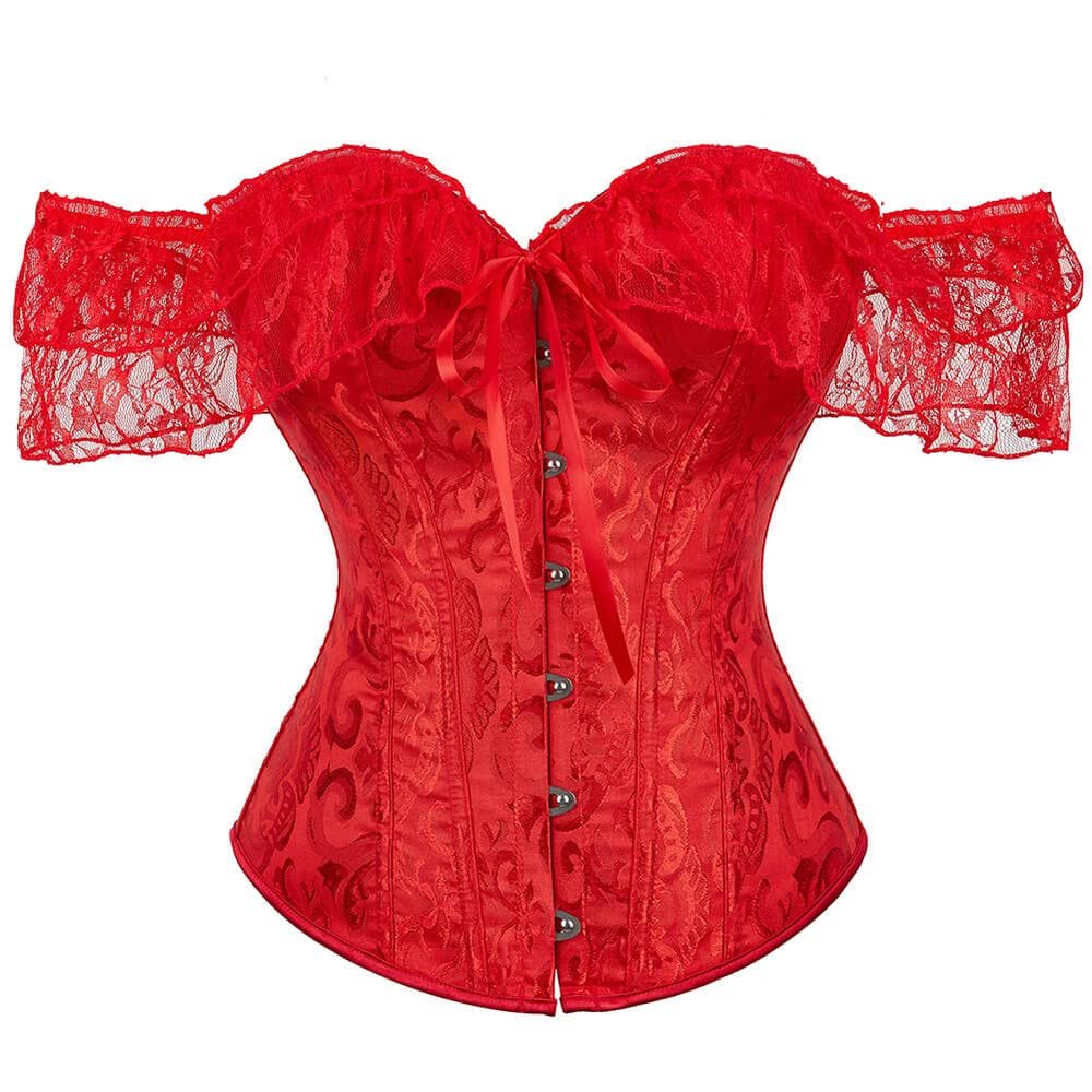 SHYMMUO Red Corset Top for Women Off Shoulder Lace Up Renaissance Bustier Gothic Steampunk Sexy Corset Halloween Costumes M