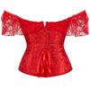 SHYMMUO Red Corset Top for Women Off Shoulder Lace Up Renaissance Bustier Gothic Steampunk Sexy Corset Halloween Costumes M view 2