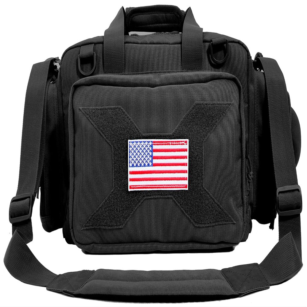 TRO&HOM Tactical Gun Range Bag for 4 Handguns, Pistol Shooting Range Bag with 15X Magazine Slots Pockets for Ammo and Essentials,Padded Shooting Range Duffle Bag for Hunting Shooting Range Sport