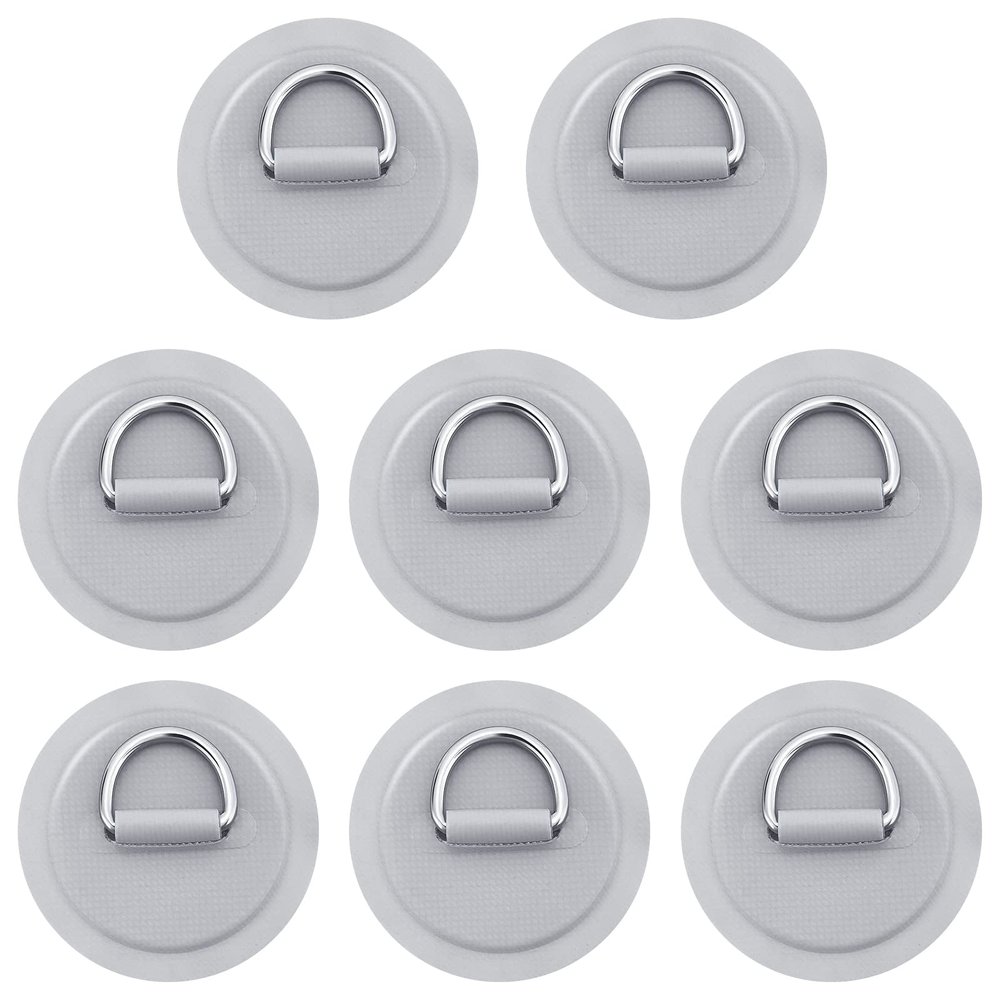 WEBEEDY 8 Pcs Stainless Steel D-Ring Patch for PVC Inflatable Boat Kayak Surfing D-Ring Circular Patch Stand-Up Paddleboard Canoe Deck Surfboard Rafting Boat Accessories (Grey) NO Glue Include
