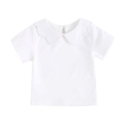 RUKOSU Baby Girl White Blouses Toddler Basic Solid Color Short Sleeve Petal Collar T-Shirt Cotton Pullover Tops 18-24 Months