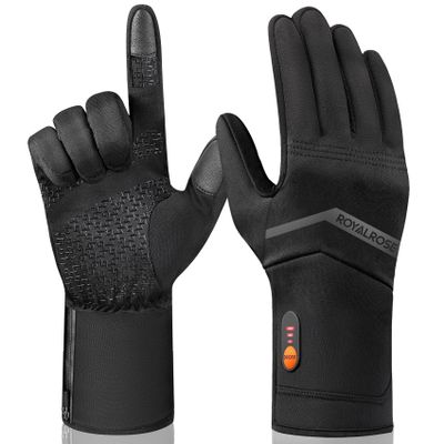 Royalrose Heated Gloves Liners for Men Women, Rechargeable Waterproof Winter Thin Heated Work Gloves with Arthritis Raynaud's Relief for Ski Golf Hiking Driving (Black, X-Small)