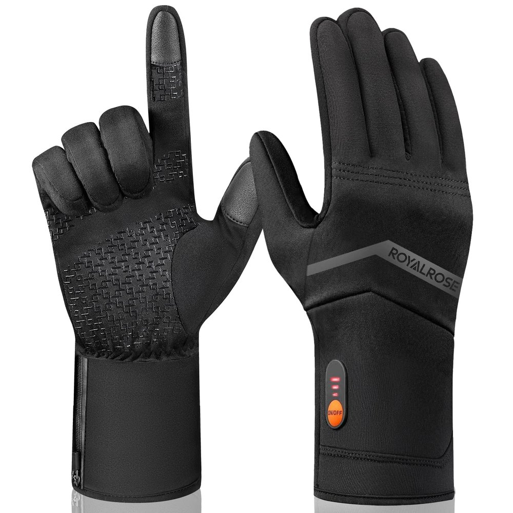 Royalrose Heated Gloves Liners for Men Women, Rechargeable Waterproof Winter Thin Heated Work Gloves with Arthritis Raynaud's Relief for Ski Golf Hiking Driving (Black, X-Small)