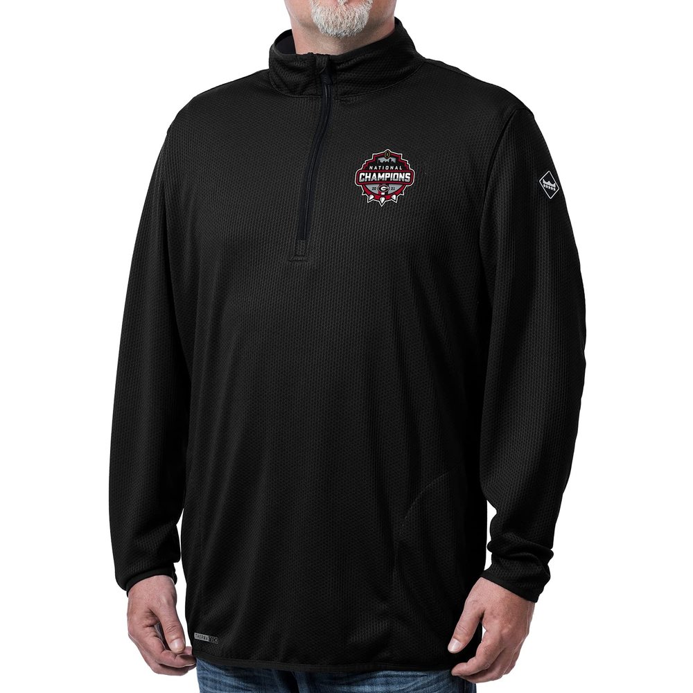 Franchise Club Men's Collegiate Georgia UGA Bulldogs National Championship 1/4 Zip Pullover-Black-medium