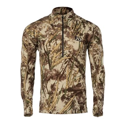 First Lite Men's Kiln Quarter-Zip - Merino Wool Midweight Camo Hunting Base Layer - First Lite Typha - Large