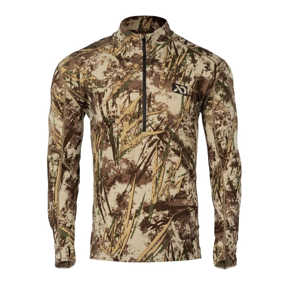 First Lite Men's Kiln Quarter-Zip - Merino Wool Midweight Camo Hunting Base Layer - First Lite Typha - Small