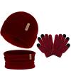 Hicdaw 3PCS Kids Winter Hat Glove Scarf Sets, Toddler Gloves Neck Warmer Baby Winter Hat Toddler Gloves Scarf Set for Boys Girls, Wine Red view 1