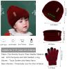 Hicdaw 3PCS Kids Winter Hat Glove Scarf Sets, Toddler Gloves Neck Warmer Baby Winter Hat Toddler Gloves Scarf Set for Boys Girls, Wine Red view 2