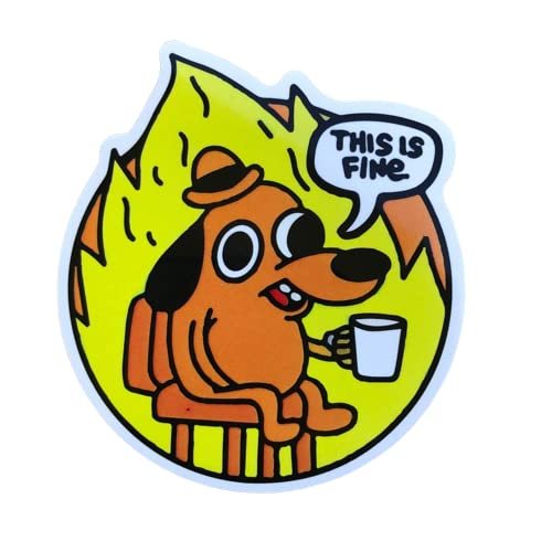 FoxYaye Its Fine Meme Sticker 3" - Doge Fire Everything is Fine Funny, Inches Waterproof Durable Reusable Vinyl Decals, Water Bottle Bike Bumper Luggage Skateboard Graffiti, Best Gift for Everyone