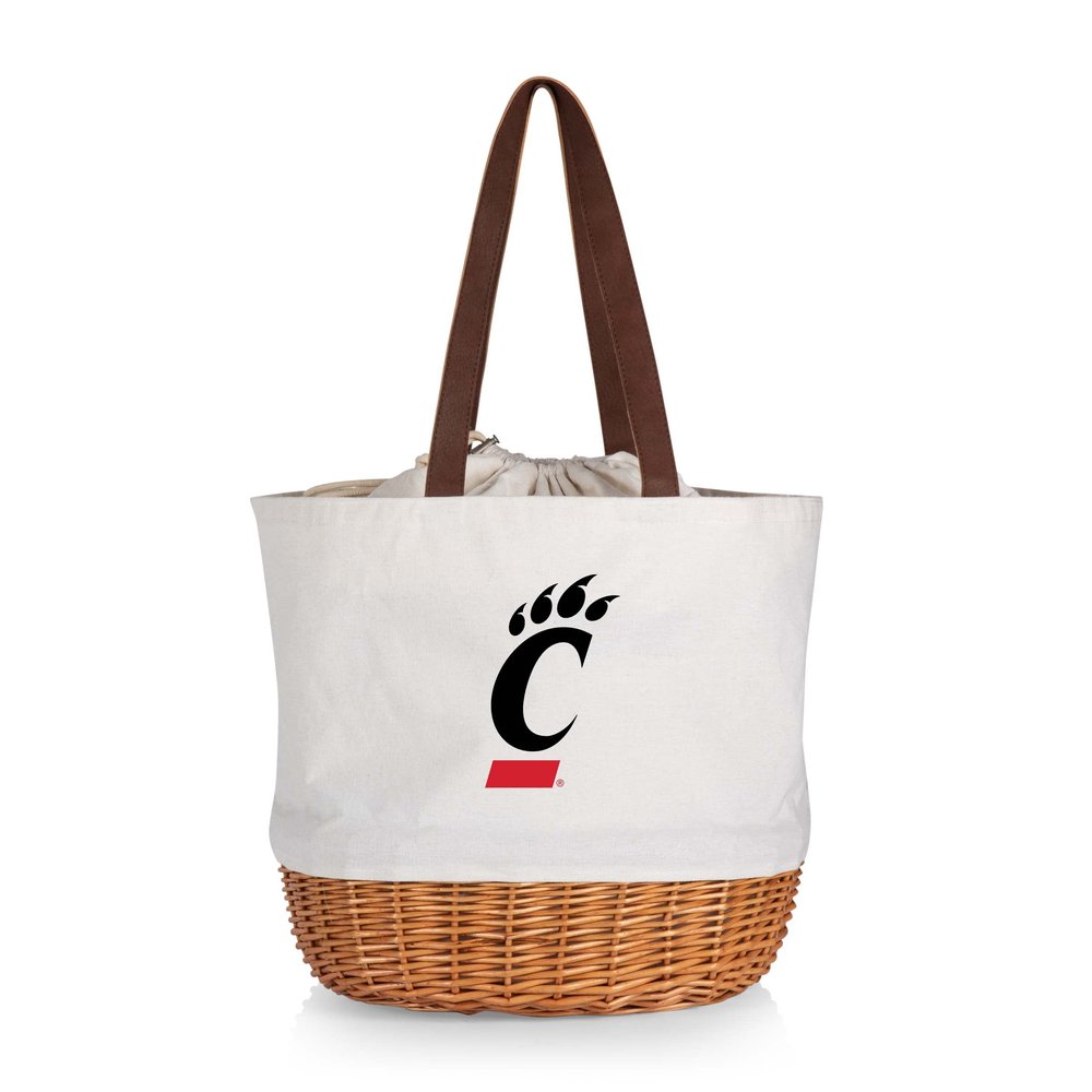 PICNIC TIME NCAA Cincinnati Bearcats Coronado Canvas and Willow Basket Tote, Picnic Tote Bag, Beach Tote, (Beige Canvas)